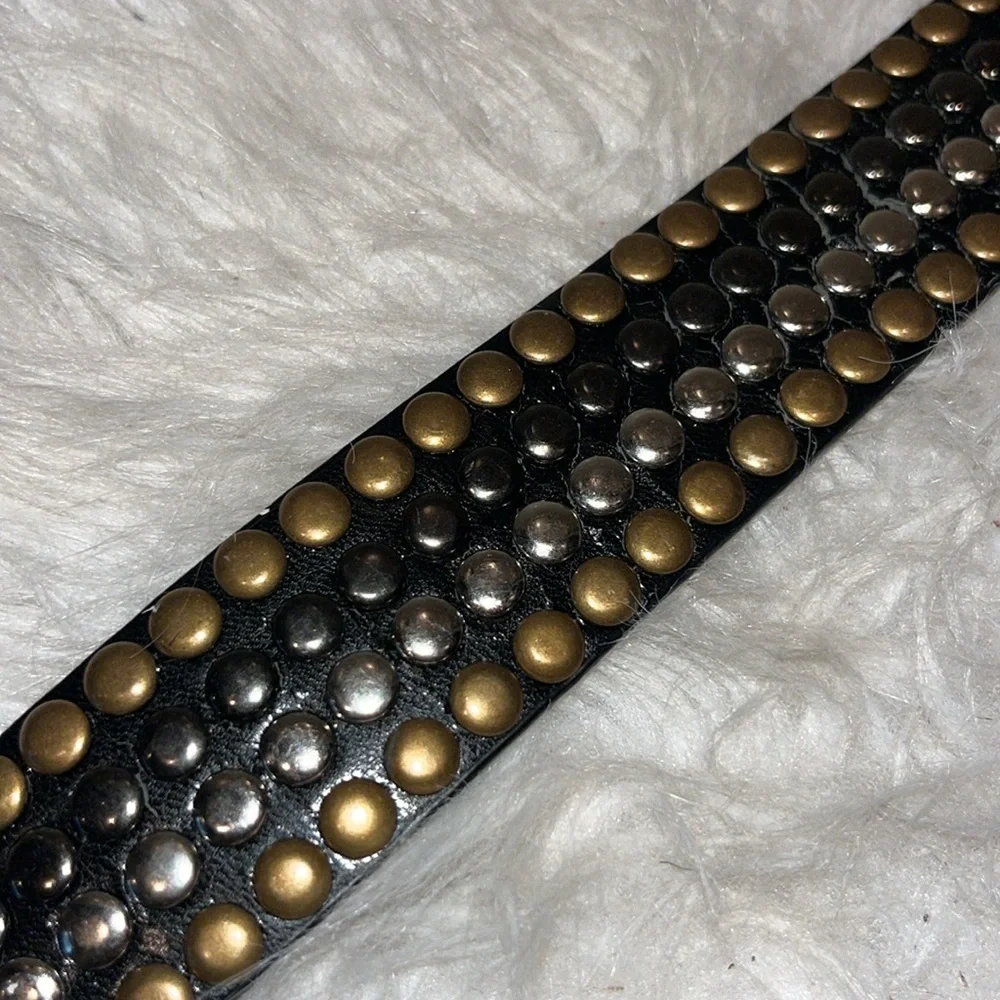 Black leather all over studded belt biker grunge street moto goth approx size L